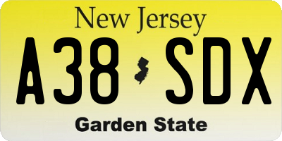 NJ license plate A38SDX