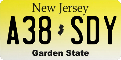 NJ license plate A38SDY