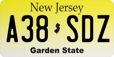 NJ license plate A38SDZ