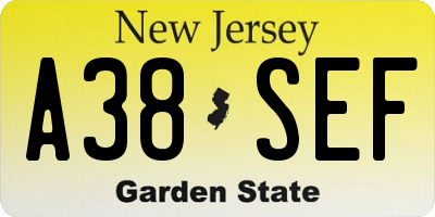 NJ license plate A38SEF