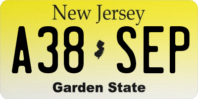 NJ license plate A38SEP