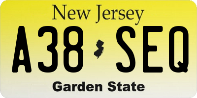 NJ license plate A38SEQ