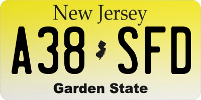 NJ license plate A38SFD