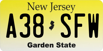 NJ license plate A38SFW