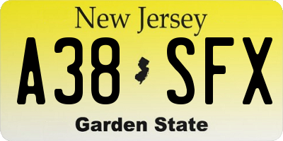 NJ license plate A38SFX
