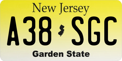 NJ license plate A38SGC