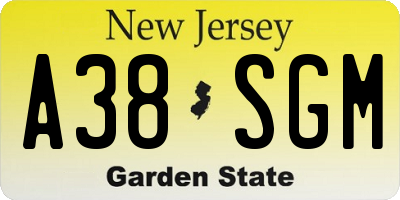 NJ license plate A38SGM
