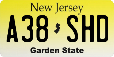 NJ license plate A38SHD