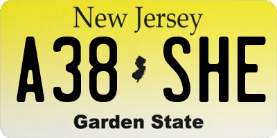 NJ license plate A38SHE