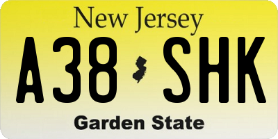 NJ license plate A38SHK