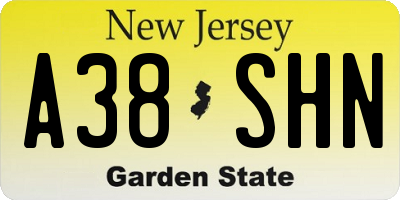 NJ license plate A38SHN