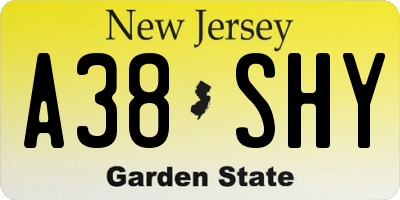 NJ license plate A38SHY