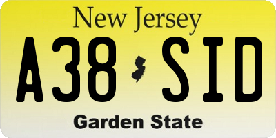 NJ license plate A38SID