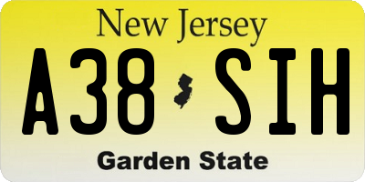 NJ license plate A38SIH