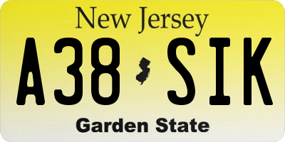 NJ license plate A38SIK