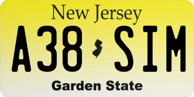 NJ license plate A38SIM