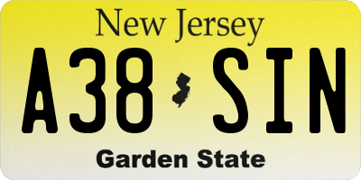 NJ license plate A38SIN