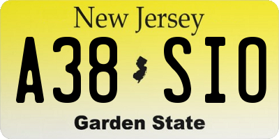 NJ license plate A38SIO
