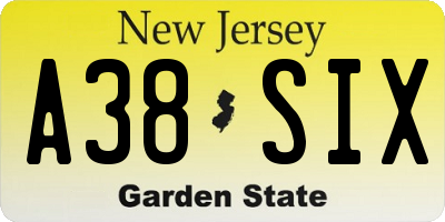 NJ license plate A38SIX