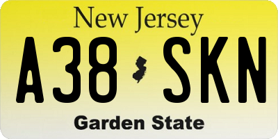 NJ license plate A38SKN