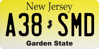 NJ license plate A38SMD