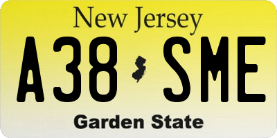 NJ license plate A38SME