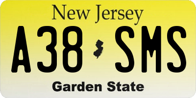 NJ license plate A38SMS