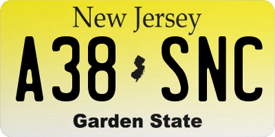 NJ license plate A38SNC