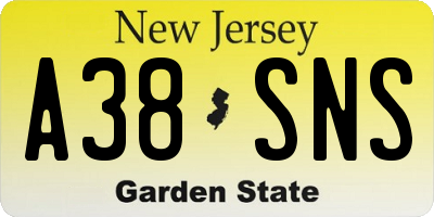 NJ license plate A38SNS