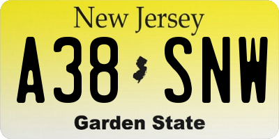 NJ license plate A38SNW