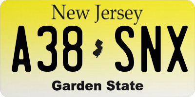 NJ license plate A38SNX