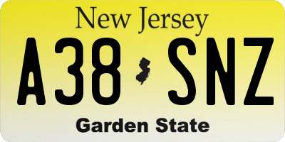 NJ license plate A38SNZ