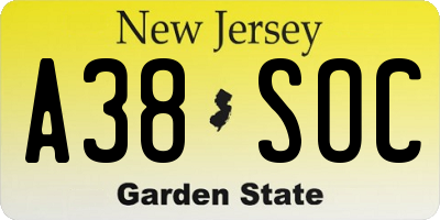 NJ license plate A38SOC