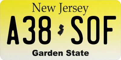 NJ license plate A38SOF