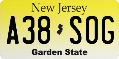 NJ license plate A38SOG