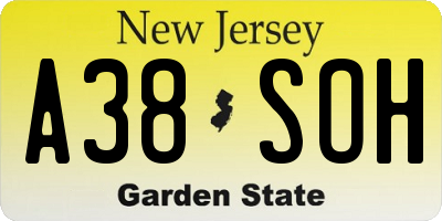 NJ license plate A38SOH