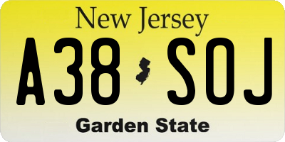 NJ license plate A38SOJ