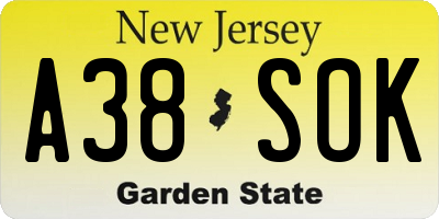 NJ license plate A38SOK