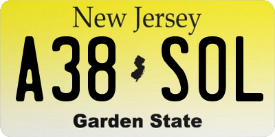 NJ license plate A38SOL