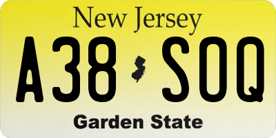 NJ license plate A38SOQ