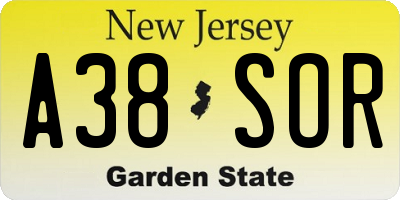 NJ license plate A38SOR