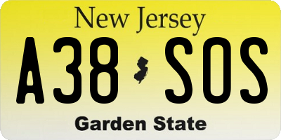 NJ license plate A38SOS