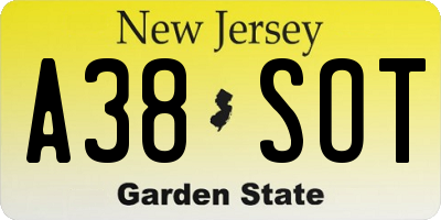 NJ license plate A38SOT