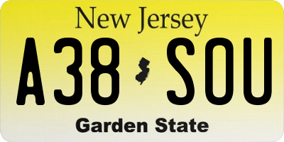 NJ license plate A38SOU