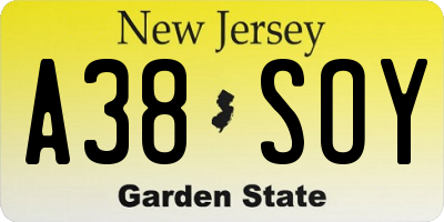 NJ license plate A38SOY