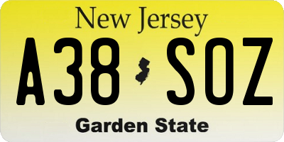 NJ license plate A38SOZ