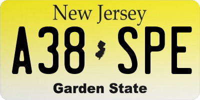 NJ license plate A38SPE