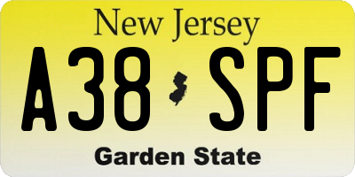 NJ license plate A38SPF