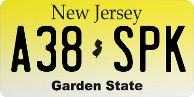 NJ license plate A38SPK