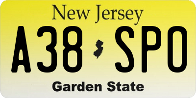 NJ license plate A38SPO
